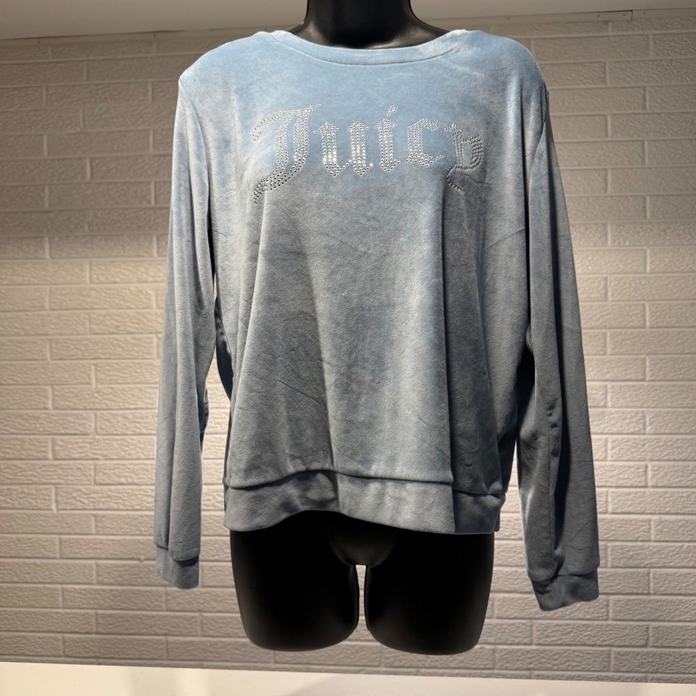 Juicy Couture Los Angeles Sleepwear Blue Rhinestone‎ Velour Sweatshirt